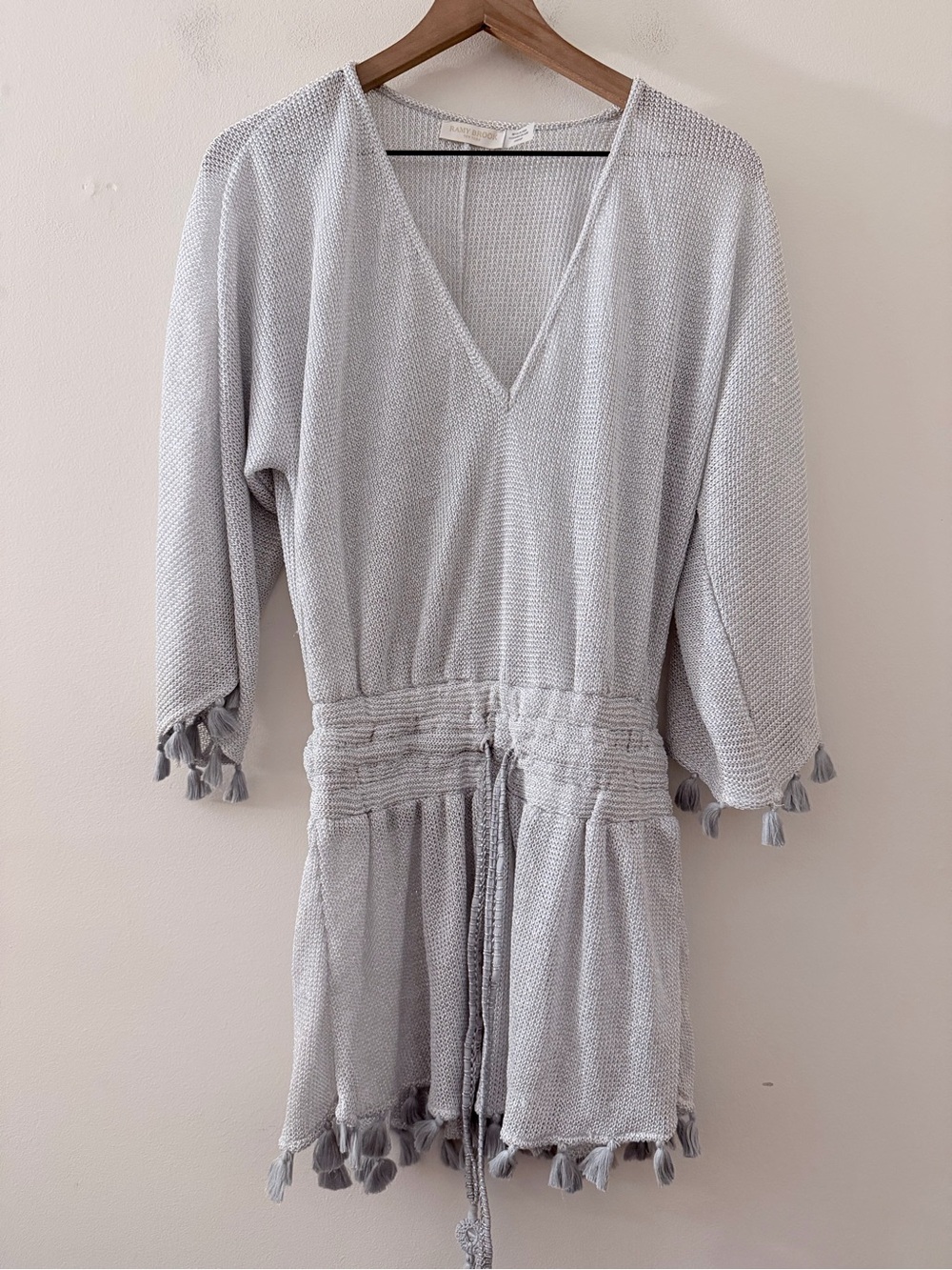 Ramy Brooks Women's Silver Regina V-Neck Mesh Coverup Dress Size XXS